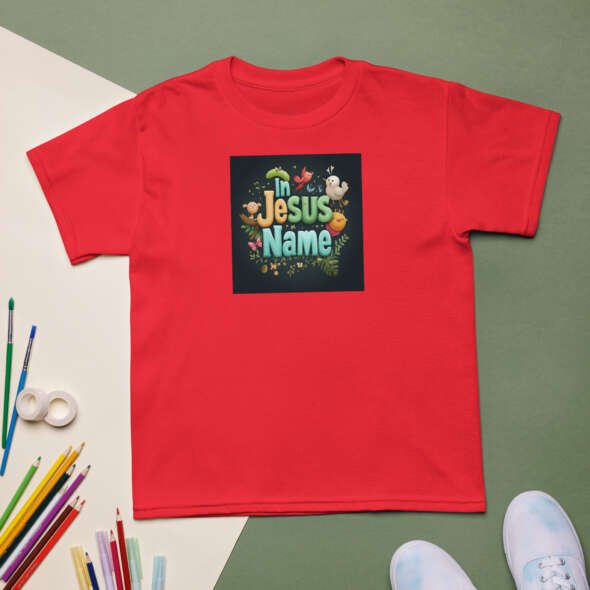 'In Jesus Name' Youth T-Shirt - Image 4